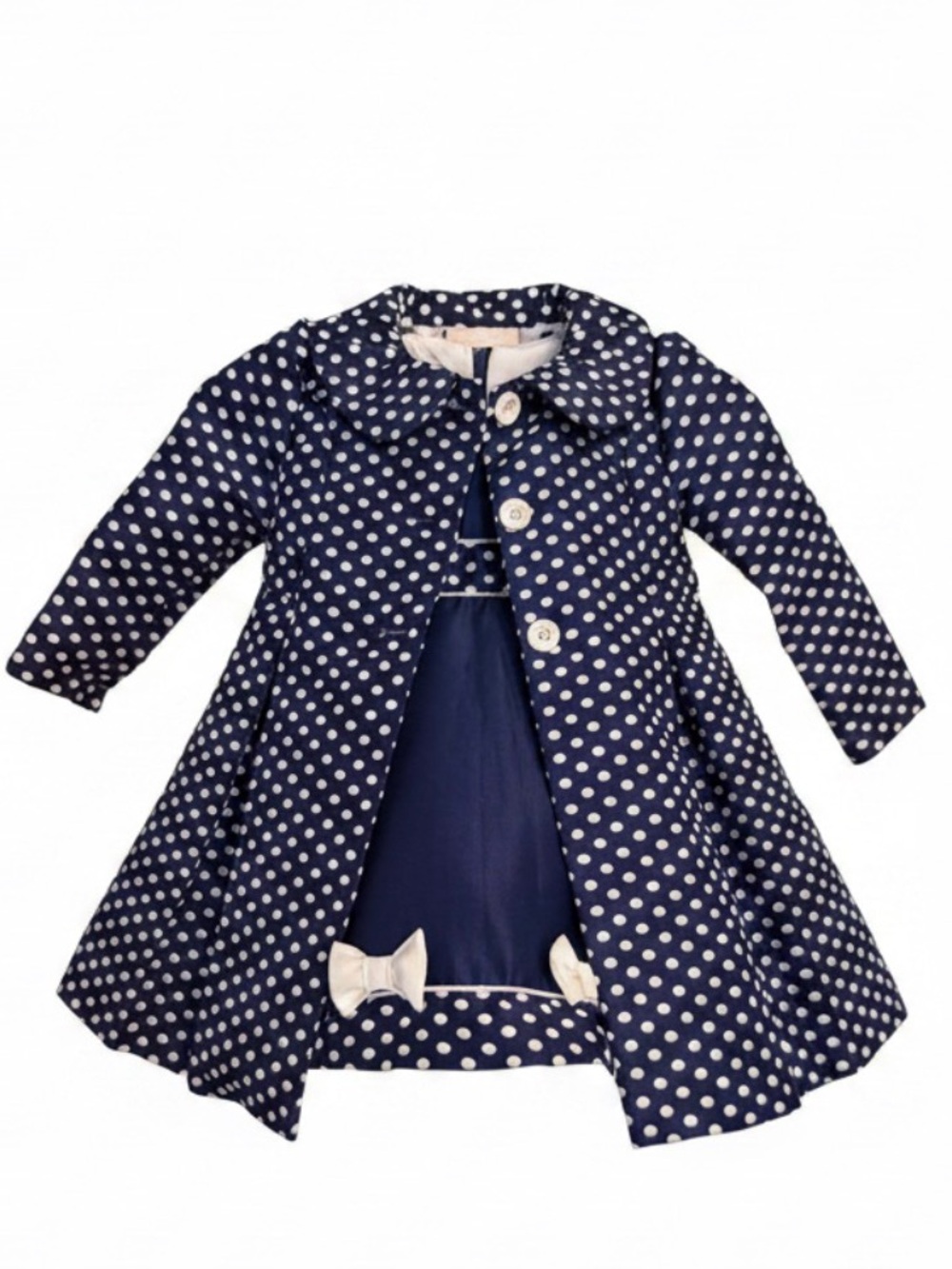 BuffBunny Navy Blue and White Polka Dot Formal Dress & Coat Set